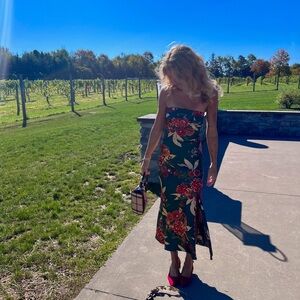 Floral Green Strapless Dress